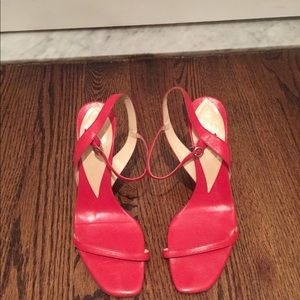 BCBG Max Azaria red leather strappy sandal pumps